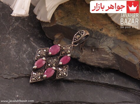 مدال نقره یاقوت طرح سیاه قلم - 37310
