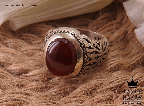 انگشتر نقره عقیق یمنی قرمز شاهانه مردانه دست ساز - 37712
