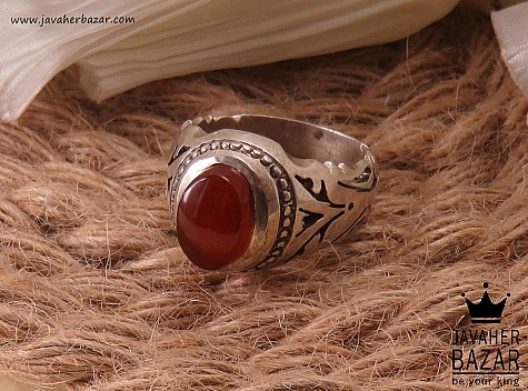 انگشتر نقره عقیق یمنی قرمز سلطنتی مردانه - 37714