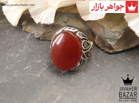 انگشتر نقره عقیق یمنی قرمز درشت اشرافی مردانه - 38065