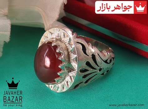 انگشتر نقره عقیق یمنی قرمز لوکس مردانه دست ساز - 38450