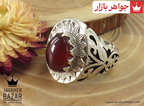 انگشتر نقره عقیق یمنی قرمز شاهانه مردانه دست ساز - 38451