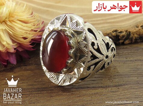 انگشتر نقره عقیق یمنی قرمز لوکس مردانه دست ساز - 38452