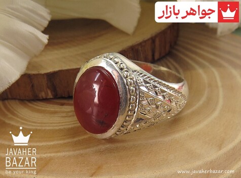 انگشتر نقره عقیق یمنی قرمز مرغوب مردانه دست ساز - 38456