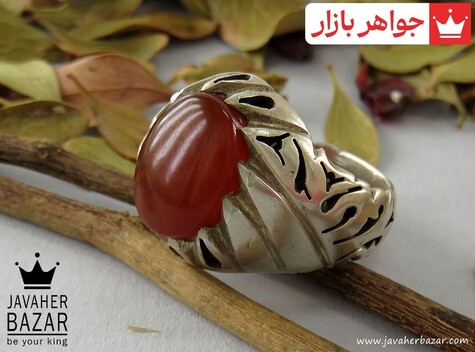 انگشتر نقره عقیق یمنی قرمز مرغوب مردانه دست ساز - 38506