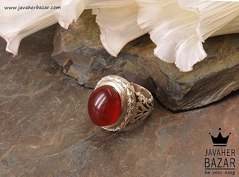 انگشتر نقره عقیق یمنی قرمز آبدار مرغوب سلطنتی مردانه دست ساز - 38608