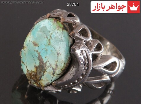 انگشتر نقره فیروزه نیشابوری دور اشکی مردانه - 38704