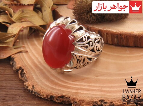 انگشتر نقره عقیق یمنی قرمز مرغوب اشرافی مردانه