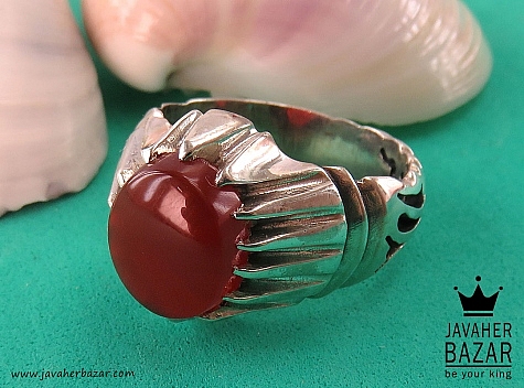 انگشتر نقره عقیق قرمز طرح سلطنتی مردانه - 38859