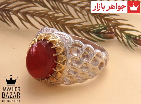 انگشتر نقره عقیق یمنی قرمز شاهانه مردانه