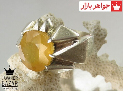انگشتر نقره یاقوت آفریقایی زرد مرغوب مردانه دست ساز - 39156