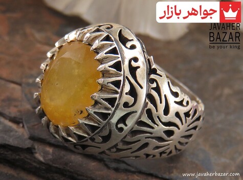 انگشتر نقره یاقوت آفریقایی زرد طرح اشرافی مردانه دست ساز - 39184