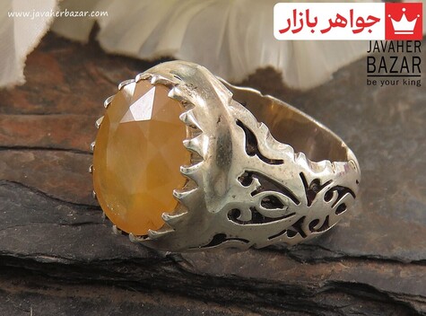 انگشتر نقره یاقوت آفریقایی زرد سلطنتی مردانه دست ساز - 39186
