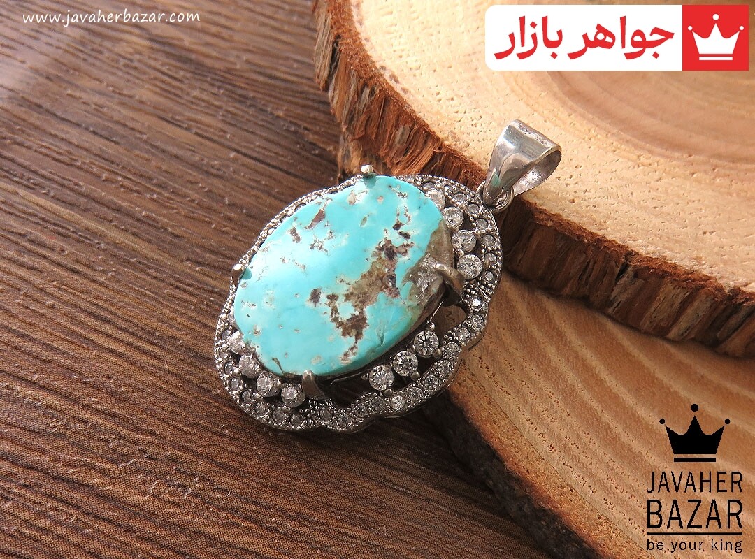 آویز نقره فیروزه نیشابوری طرح اشرافی