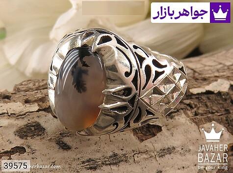انگشتر نقره عقیق سیاه شجر خوش نقش مردانه دست ساز - 39575