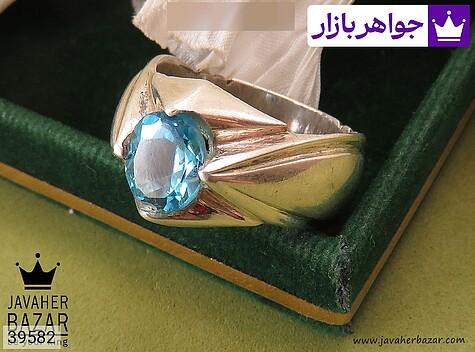 انگشتر نقره توپاز سوییس مرغوب خوش رنگ مردانه دست ساز - 39582