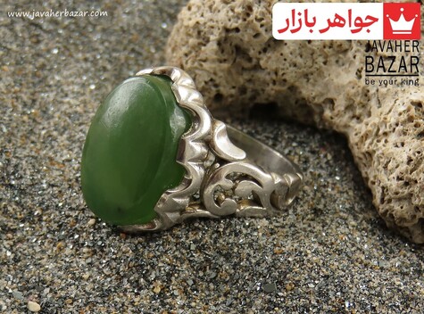 انگشتر نقره یشم درشت مردانه - 39606