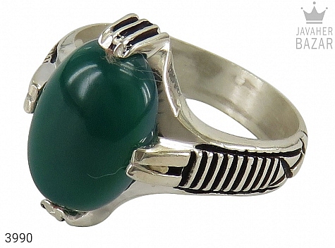 انگشتر نقره عقیق سبز چهار چنگ مردانه - 3990