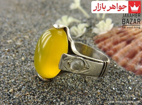 انگشتر نقره عقیق و در نجف و گارنت شاهانه شرف الشمس مردانه دست ساز - 39951