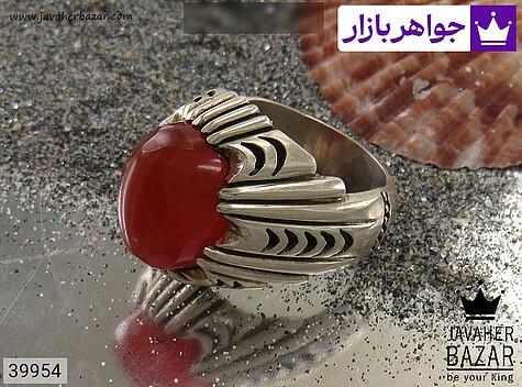 انگشتر عقیق یمنی قرمز مردانه انگشتر نقره عقیق یمنی قرمز الماس تراش مردانه دست ساز - 39954