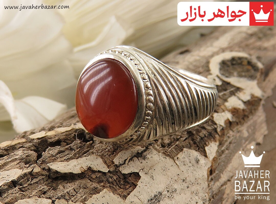 انگشتر نقره عقیق یمنی قرمز مرغوب مردانه دست ساز