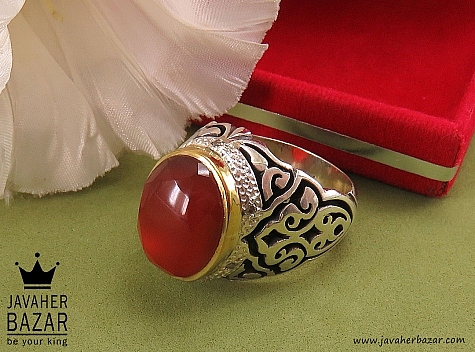 انگشتر نقره برنج عقیق یمنی قرمز لوکس مرغوب مردانه دست ساز با برلیان اصل - 40500