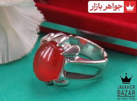 انگشتر نقره عقیق یمنی نارنجی شاهانه مردانه - 40600