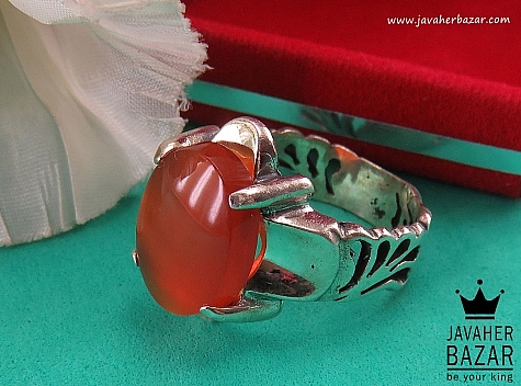 انگشتر نقره عقیق یمنی نارنجی شاهانه مردانه - 40601