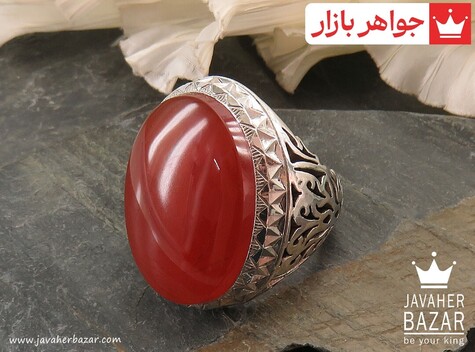 انگشتر نقره عقیق یمنی قرمز درشت مرغوب مردانه دست ساز - 41165