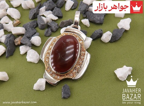 آویز نقره عقیق یمن طرح سیمین دست ساز - 41384