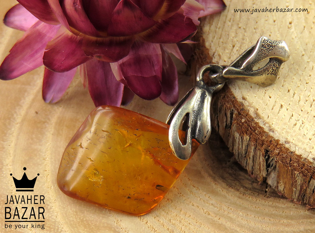 گردنبند نقره کهربا روسی حشره ای