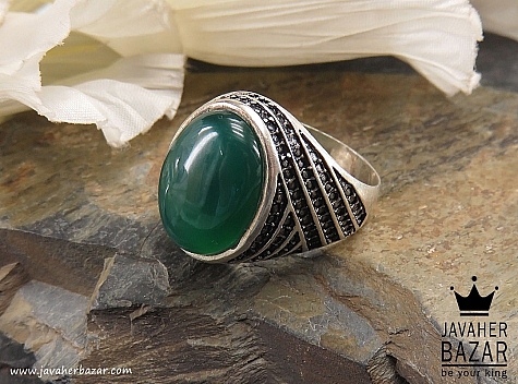 انگشتر نقره عقیق سبز خوش رنگ مردانه - 41702