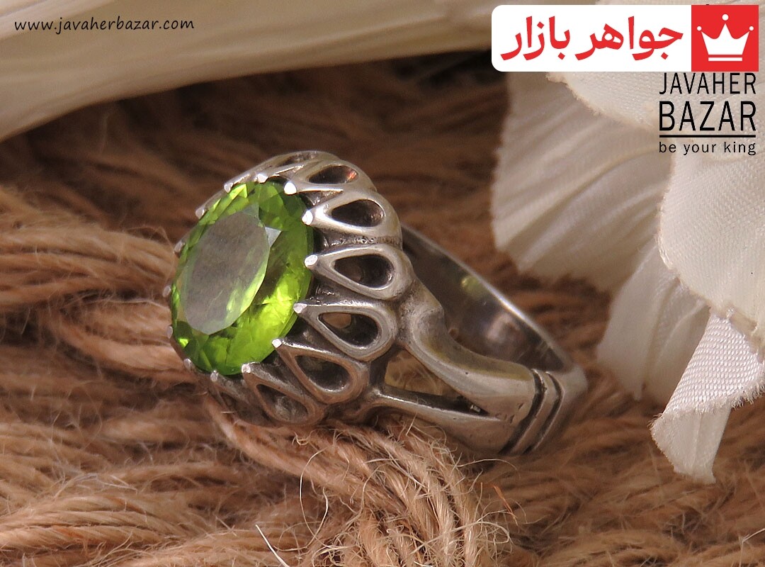 انگشتر نقره زبرجد رکاب دور اشکی مردانه