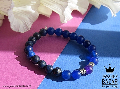 دستبند جید و لاجورد آبی زیبا زنانه - 42081