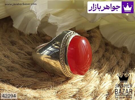 انگشتر عقیق یمنی قرمز مردانه انگشتر نقره عقیق یمنی قرمز فیلی فاخر مردانه دست ساز - 42094