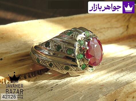 انگشتر یاقوت آفریقایی و زمرد زامبیا مردانه دست ساز انگشتر نقره یاقوت آفریقایی و زمرد زامبیا مردانه دست ساز - 42126