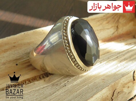 انگشتر نقره عقیق یمنی سیاه درشت کم نظیر مردانه دست ساز - 42128