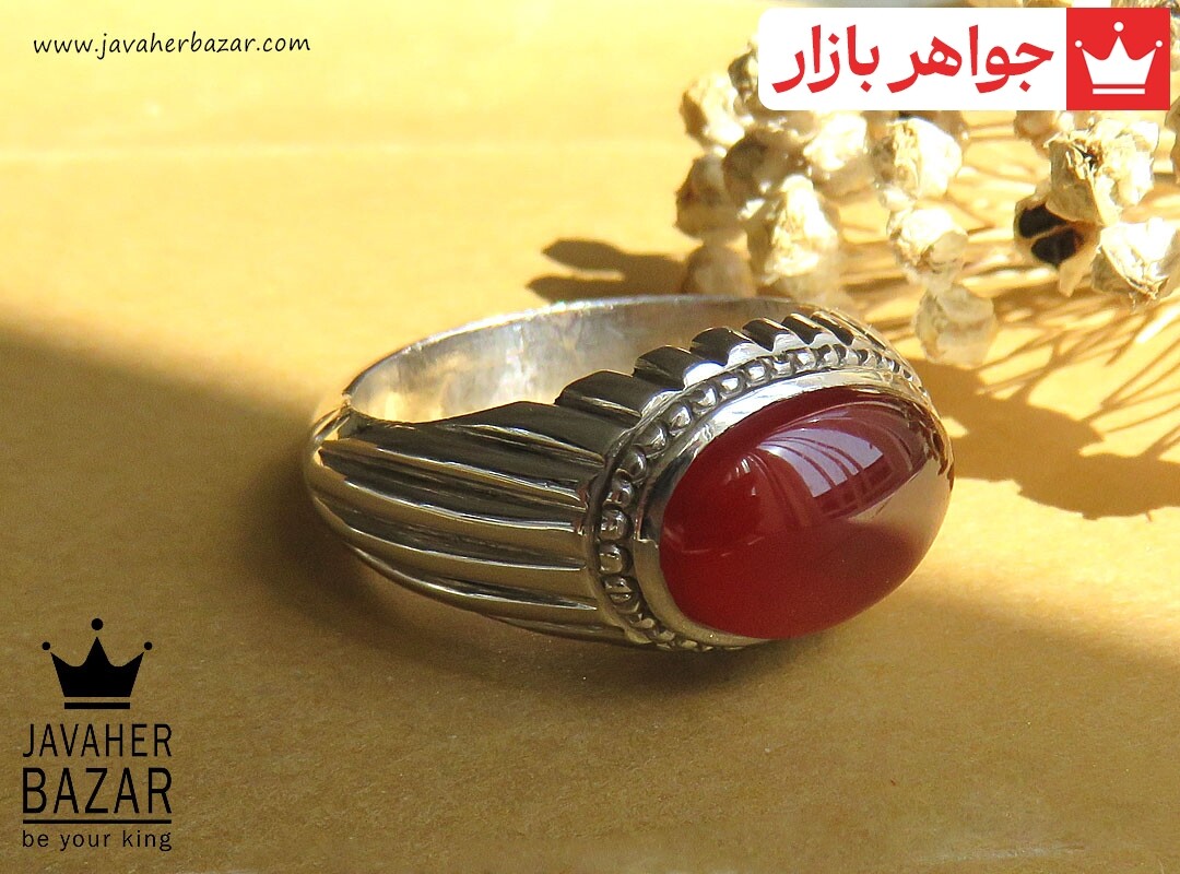 انگشتر نقره عقیق یمنی قرمز خوش رنگ طرح صفوی مردانه دست ساز