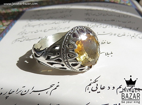 انگشتر نقره سیترین شاهانه مردانه - 42669