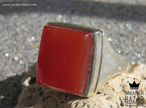 انگشتر نقره عقیق یمنی قرمز مرغوب مردانه - 42820