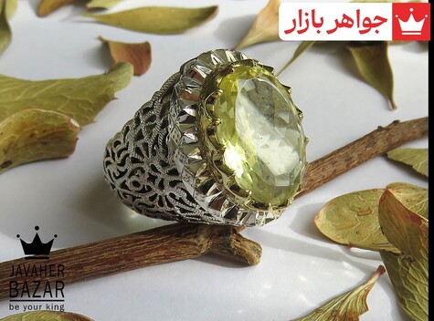 انگشتر نقره برنج کوارتز لیمویی شاهانه درشت مردانه - 43264