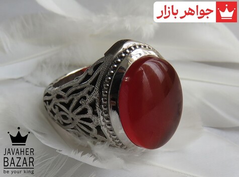 انگشتر نقره عقیق یمنی قرمز شاهانه مردانه - 43441