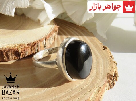 انگشتر نقره عقیق یمنی سیاه مشکی مردانه - 43593