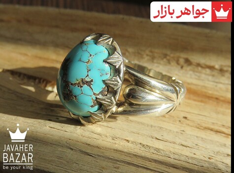 انگشتر نقره فیروزه نیشابوری خوش طبع مردانه دست ساز - 43785