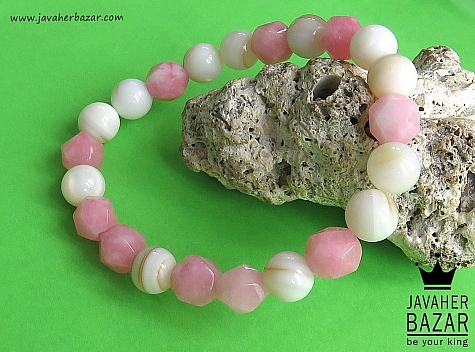 دستبند سنگی صدف و جید خوش رنگ زنانه - 43813