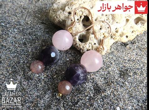 گوشواره نقره کوارتز آمتیست طرح آویز - 43840