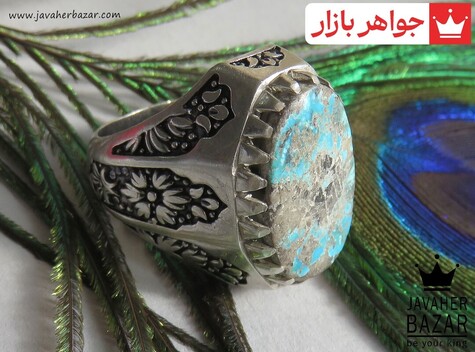 انگشتر نقره فیروزه نیشابوری شاهانه مردانه - 44169