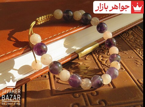 دستبند سنگی آمتیست و کوارتز طرح شیما زنانه - 44346