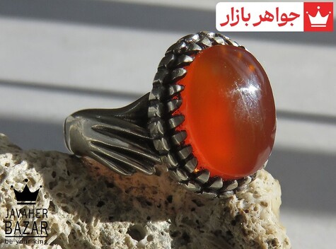انگشتر نقره عقیق یمنی قرمز مرغوب مردانه - 44383