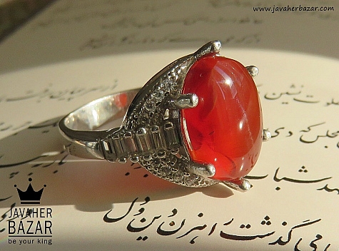 انگشتر نقره عقیق یمنی قرمز طرح مهین زنانه - 44397